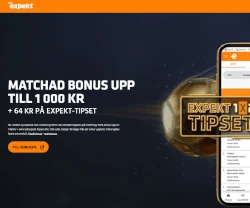 Upp till 1 000 KR matchad bonus + 64 KR på Expekt-tipset